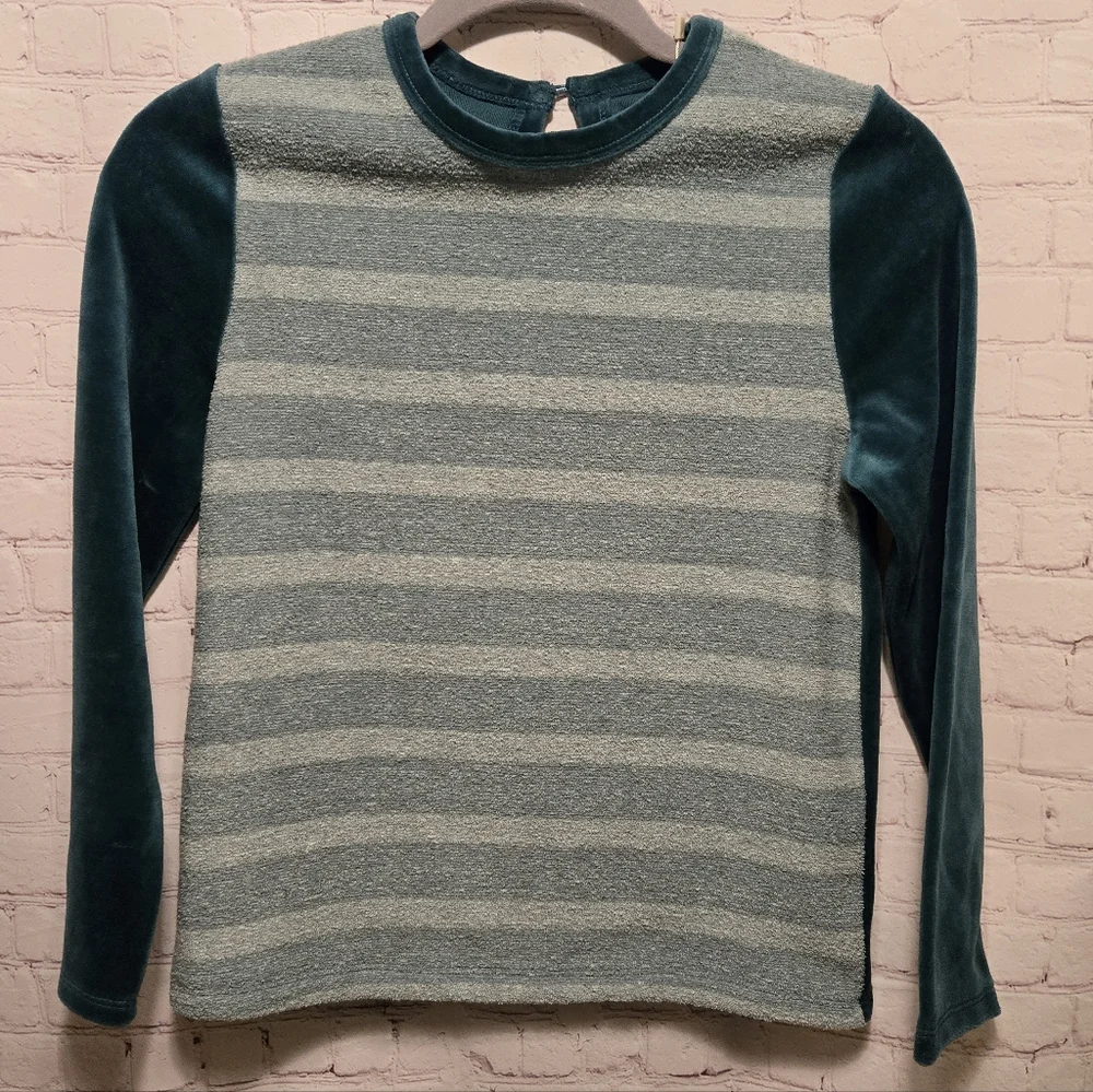 Velour Striped Sage Green Sleepwear Top NWT Vogue Fashions Girls' 14